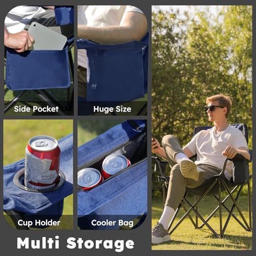 Heavy Duty Folding Camping Chair Set of 2 with Cooler Bag and Cup Holder Red k7p