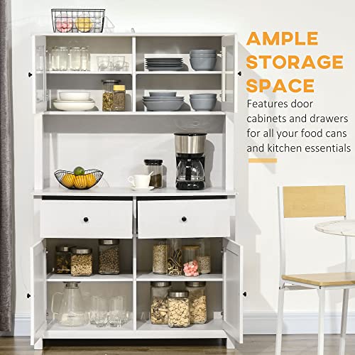 Kitchen Buffet with Hutch, Pantry Storage Cabinet with Shelves and Drawers, Antique White a7