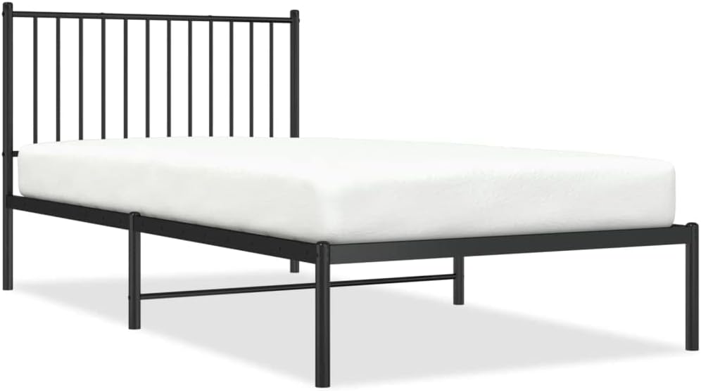 Asomie Indoor Fashion Furniture Beds Accessories Metal Bed Frame with Headboard Black 39.4"x78.7"Bed Frames US Stock Fast Shipment Black