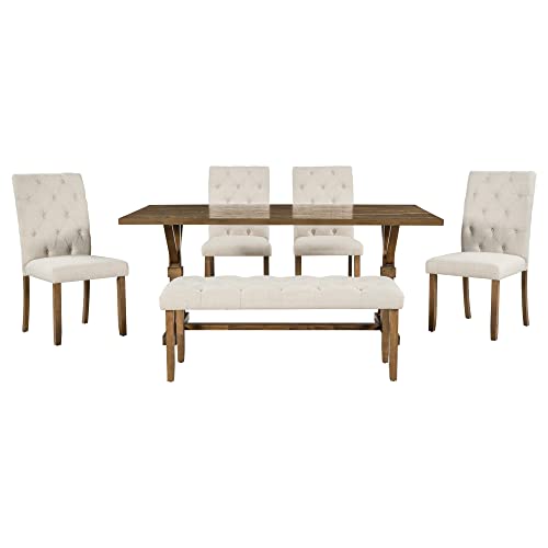 Wood Dining Table Set for 6 with Bench and Chairs a7k
