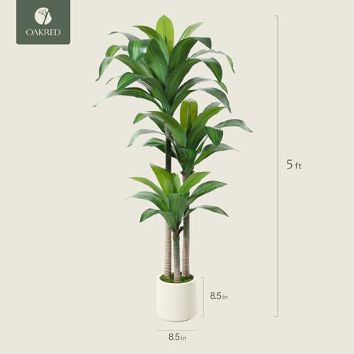 Artificial Dracaena Tree 5ft with White Planter Indoor Floor Plant k7m