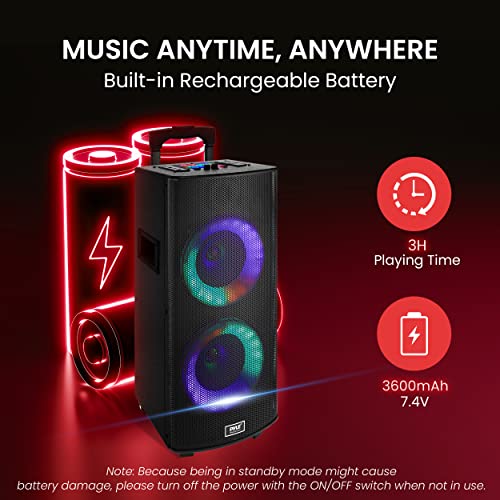 Pyle Portable Bluetooth PA Speaker System 700W Dual 8 Rechargeable TWS Party Light LED Display FM AUX MP3 USB SD Wheels Wireless Mic Remote Control Tablet Holder Included k7