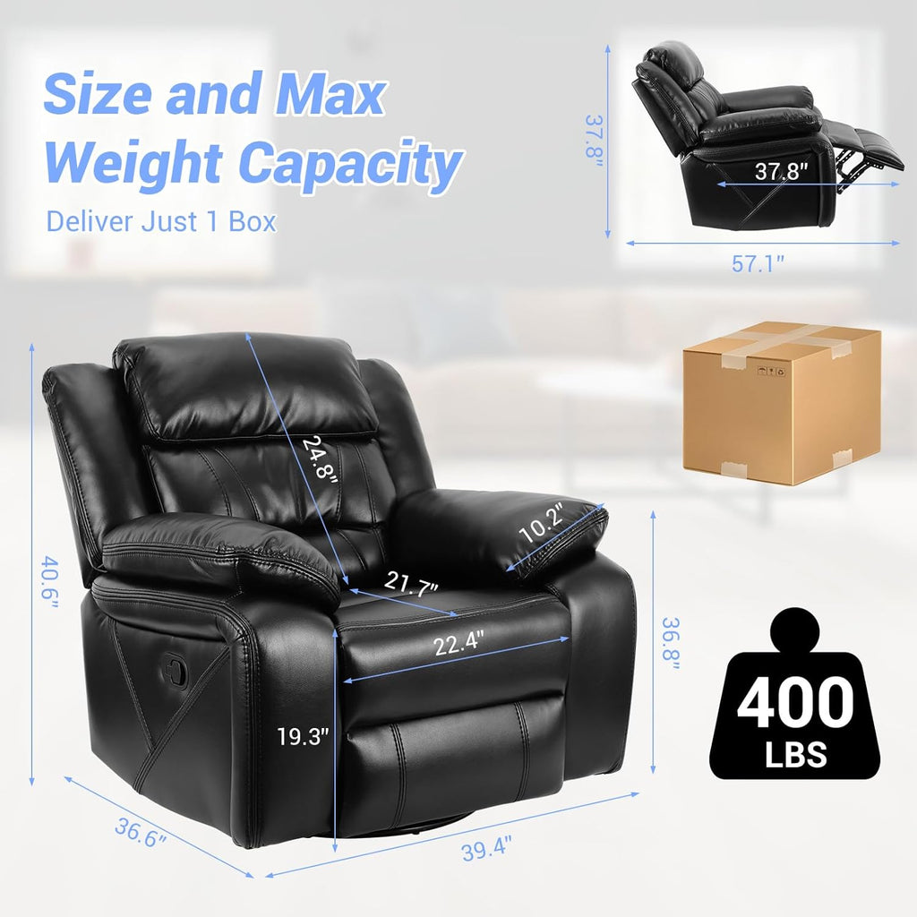 Swivel Rocker Recliner Chair for Small Spaces Black a7