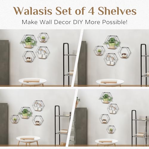 Hexagon Shelves Black Metal Wall Mount Set of 4 k7