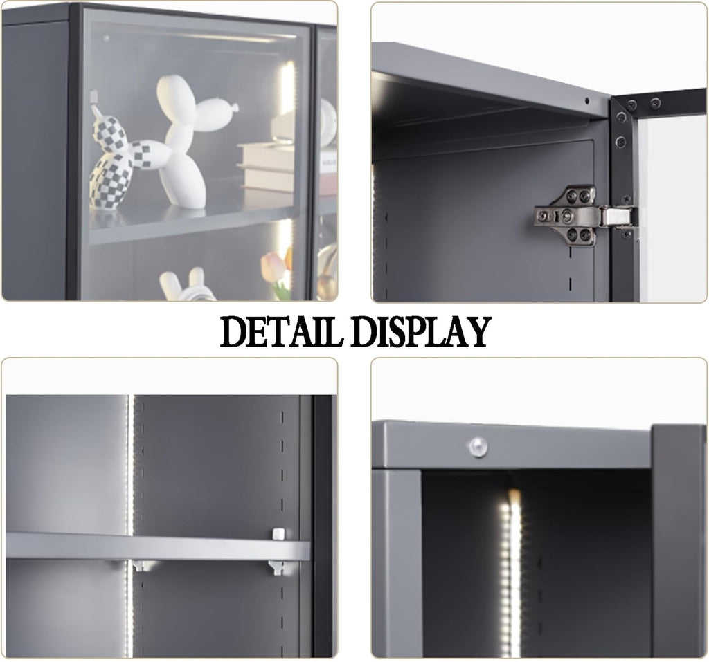 Glass Display Cabinet with LED Lights and 4-Tier Shelves a7