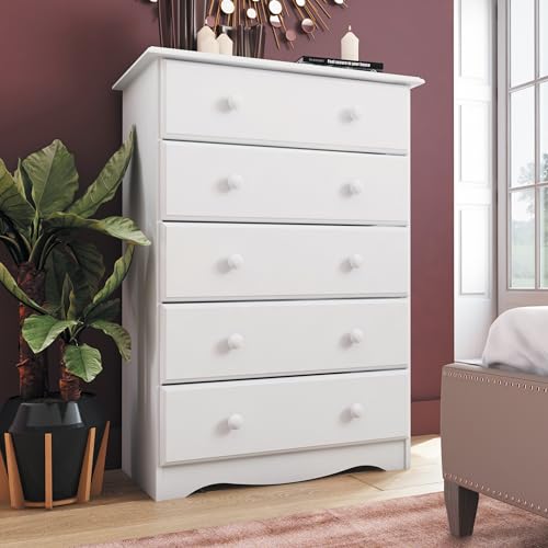 Solid Wood 5-Drawer Chest with Knobs Honey Pine Stained Light Wood k7
