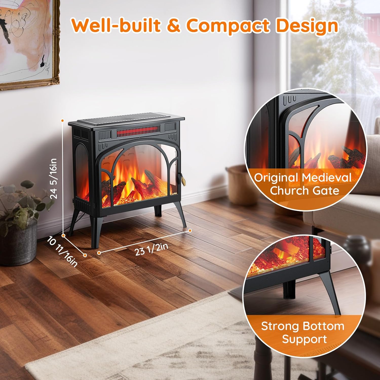 Electric Fireplace Heater with 3D Flame Effect and Remote k7m