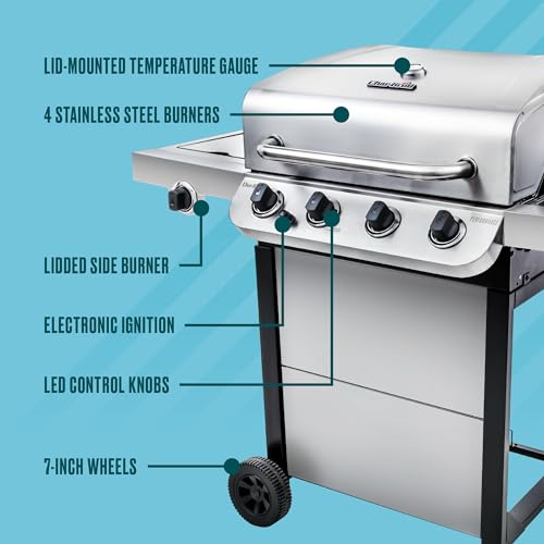 Stainless Steel 4-Burner Propane Gas Grill with Side Burner a7k