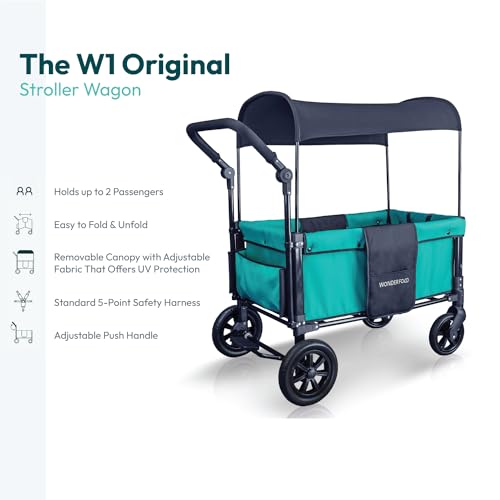 Collapsible Double Stroller Wagon with Seats and Sun Canopy Teal Green k7