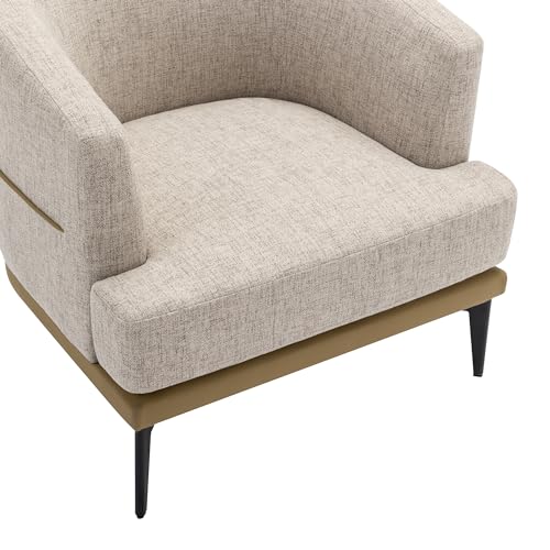 Accent Barrel Chair with Linen Cushion and Metal Legs m7k