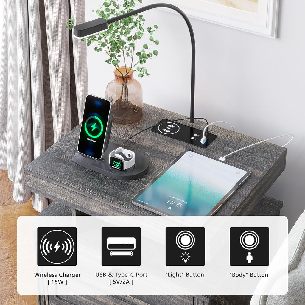 Nightstand with Wireless Charging and 2 Drawers a7k