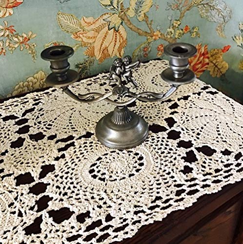 Cotton Crochet Lace Table Runner Ecru White 11x23 Inch a7