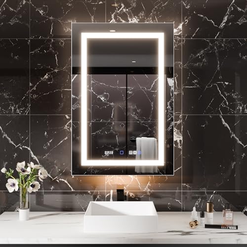 Smart Lighted Medicine Cabinet with Mirror, 24" x 36" LED Medicine Cabinet Mirror for Bathroom with Built-in High-Power Outlet, Stepless Dimming & Anti-Fog, Right Hinge