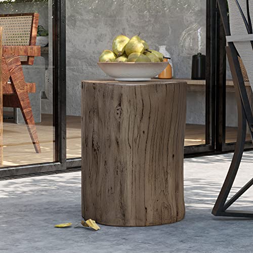 Rustic Stump Side Table Light Grey Wood-Look End Table k7m