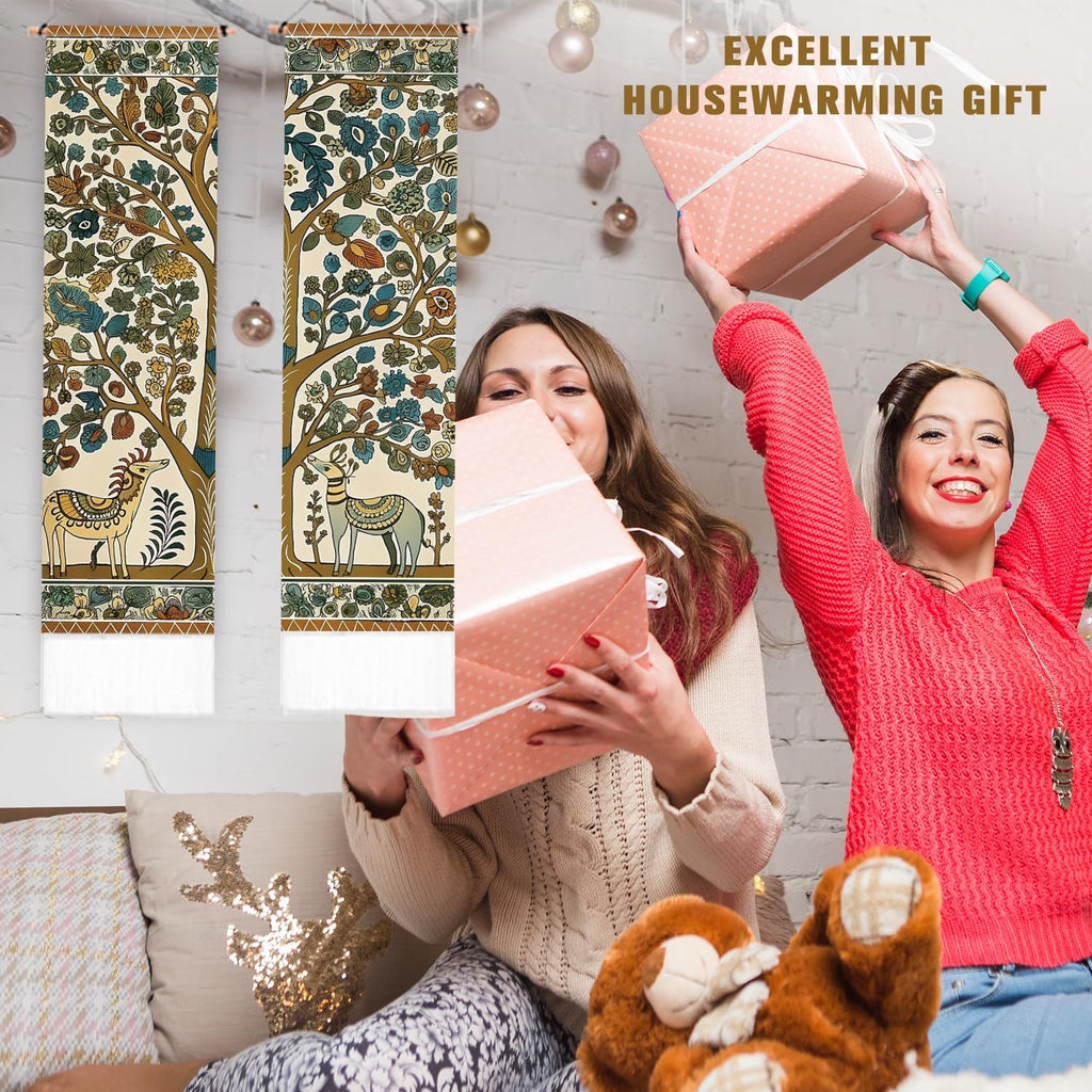 Deer and Tree Tapestry with Tassels for Bedroom Wall Hanging k7m