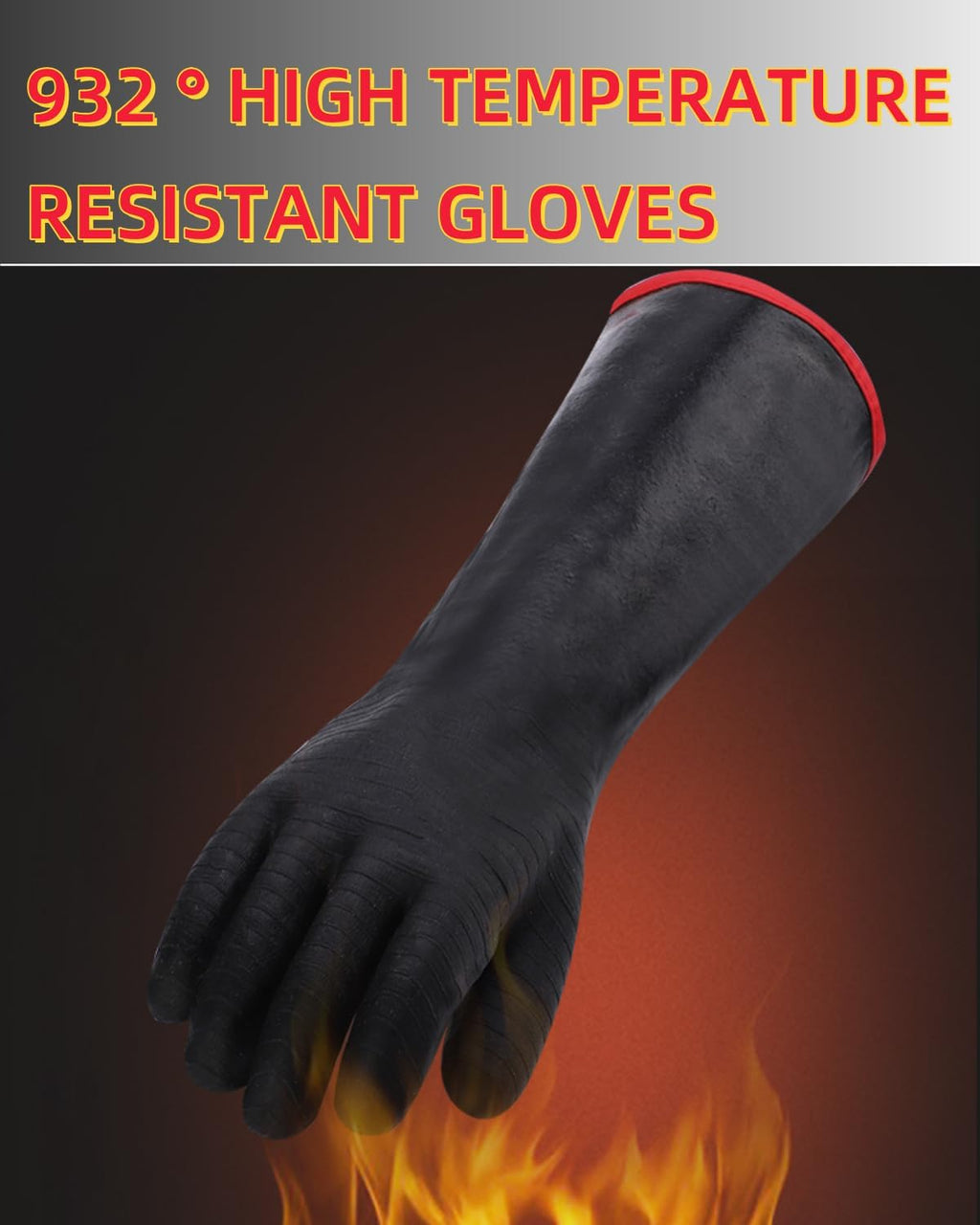Extreme Heat Resistant Grill Gloves, Waterproof Long Sleeve, Fireproof Oil Resistant Neoprene 18 Inch k7
