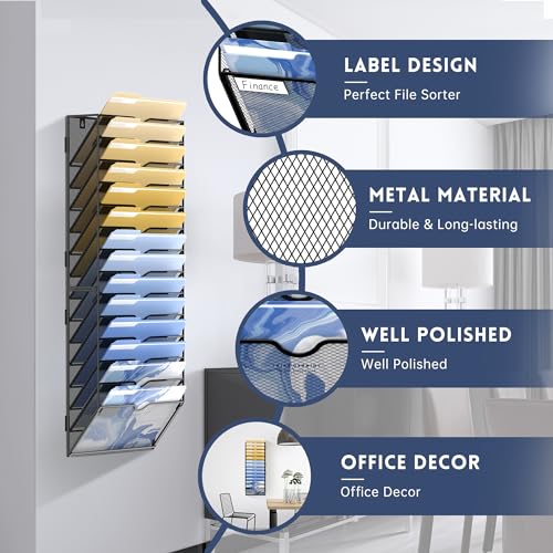 Wall File Organizer 14 Tier Hanging Mail Organizer Black 2 Pack k7