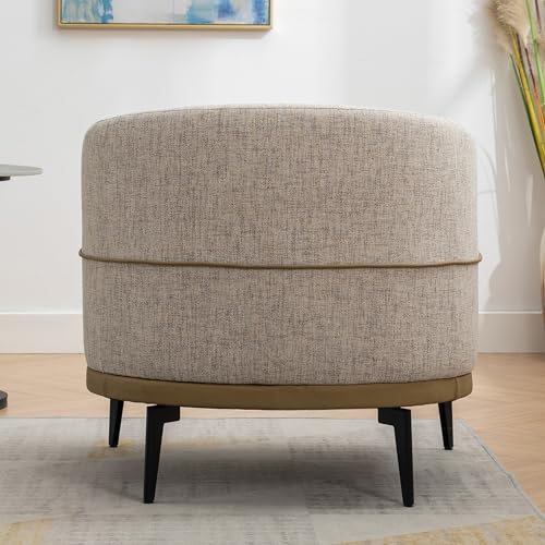 Accent Barrel Chair with Linen Cushion and Metal Legs m7k