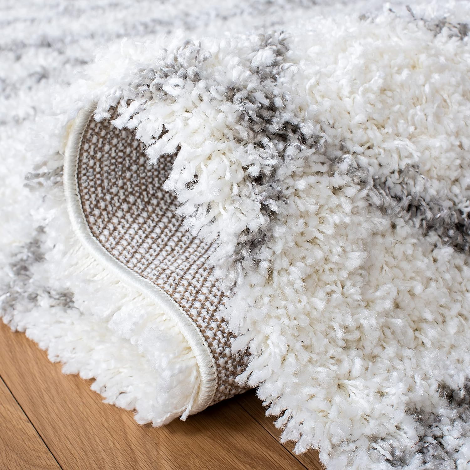 Shag Area Rug 9x12 Ivory Grey Boho Braided Design k7