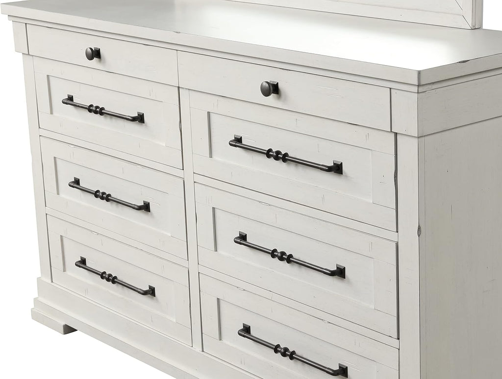 Queen Bed with Dresser Mirror Nightstand Antique White k7p