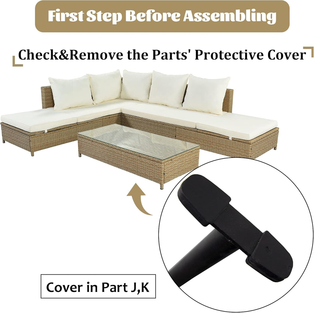 3-Piece Patio Rattan Sectional Sofa Set with Glass Table a7k