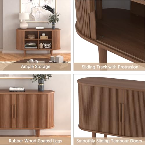 47" Tambour Sideboard Cabinet with Doors and Shelves, Black Corner Storage a7