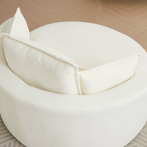 Modern Barrel Swivel Chair with Storage Ottoman and Pillows White A7k