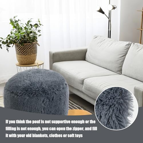 Plush Faux Fur Round Pouf Ottoman with Supportive Filling a7