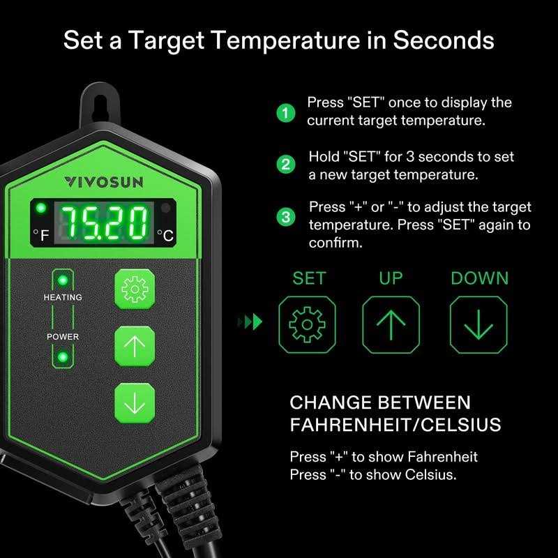 Digital Heat Mat Thermostat Temperature Controller 40-108F 1000W for Reptiles k7