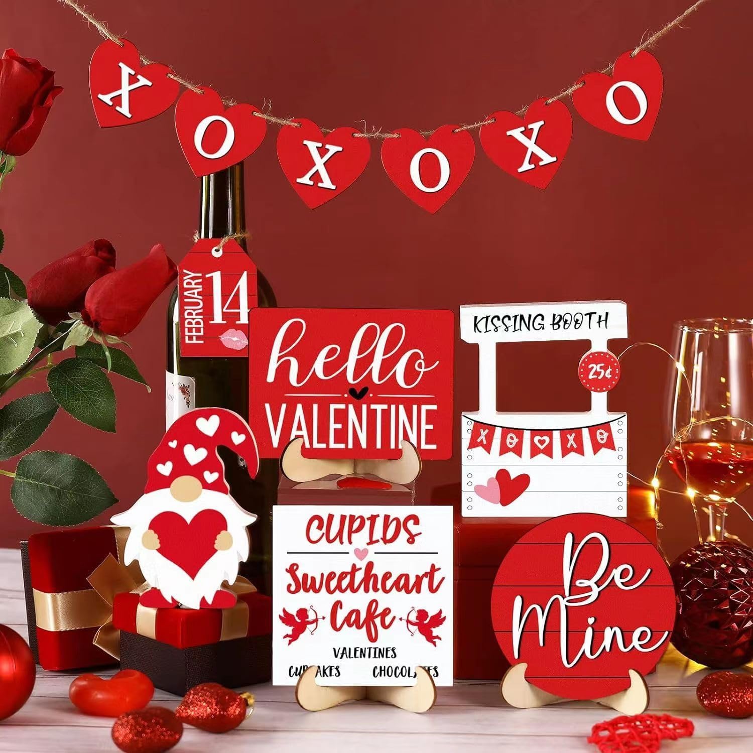 Valentine's Day Tiered Tray Decor Farmhouse Set Red7k