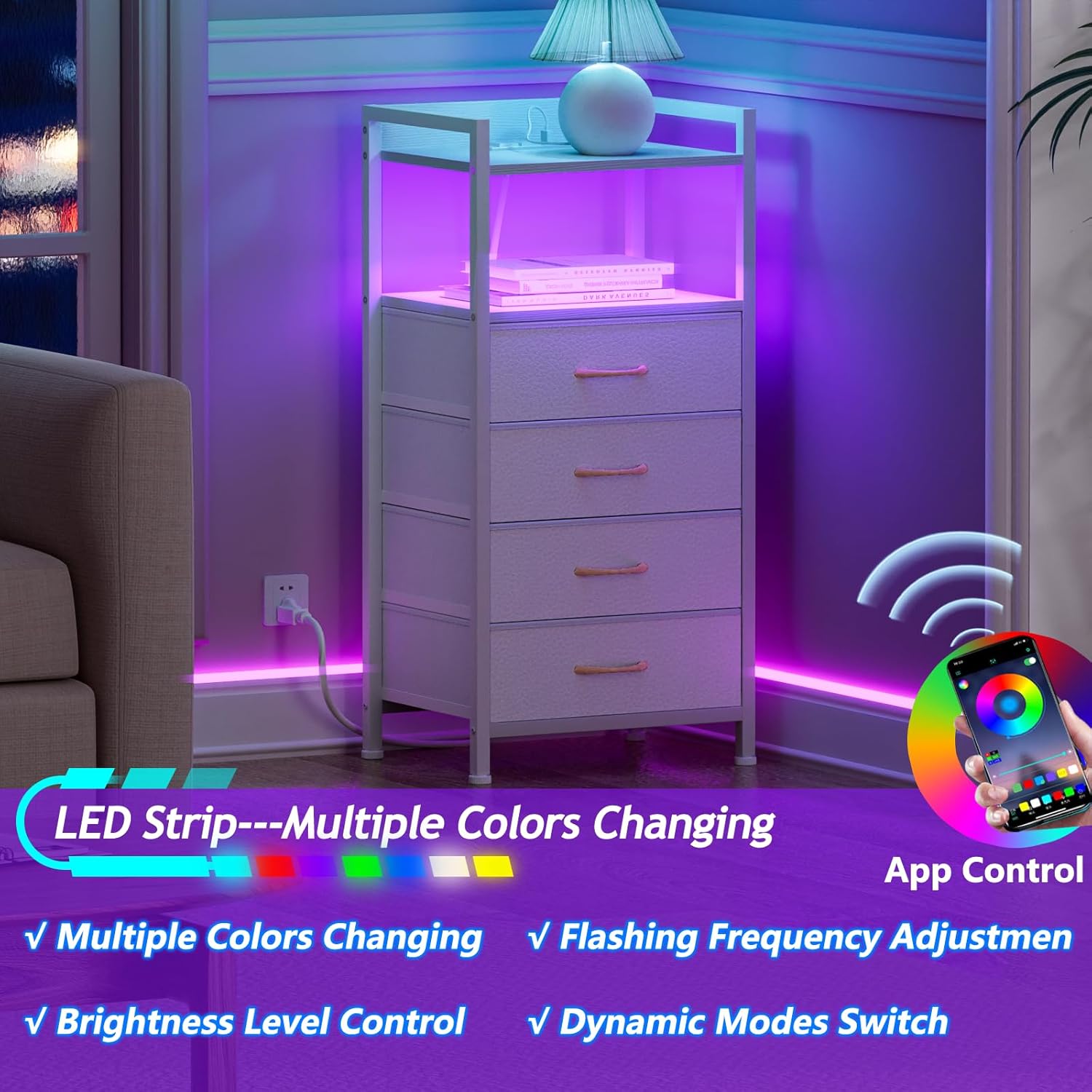 Nightstand with 4 Drawers and Charging Station a7k