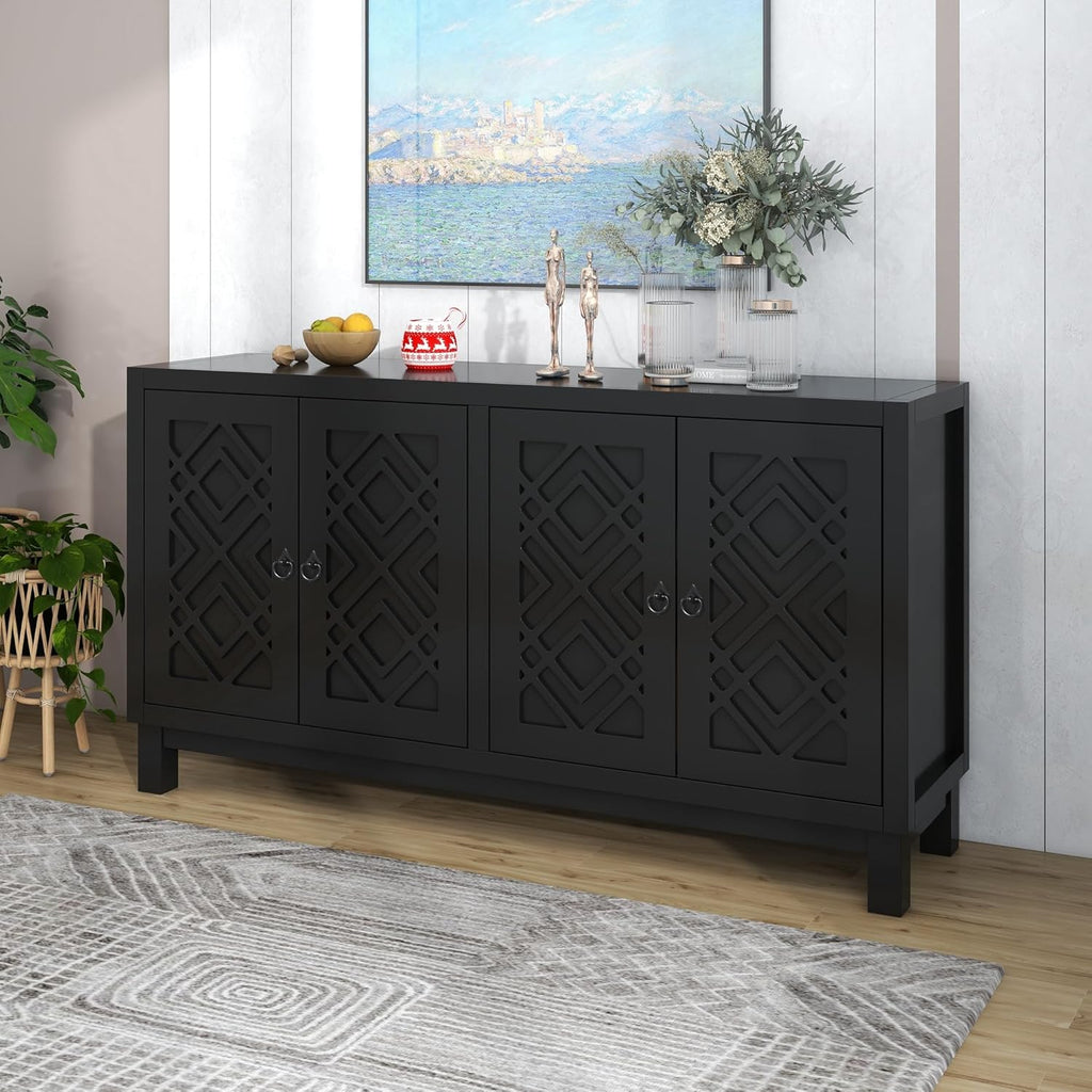 Elegant 4-Door Sideboard Cabinet for Dining Room Black a7