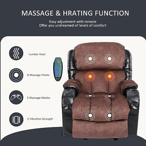 Massage Recliner Chair with Heat and Cup Holder Black a7