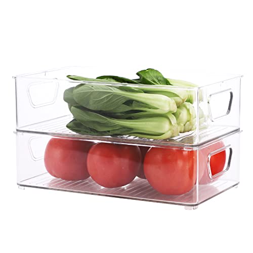 Clear Plastic Storage Bins for Pantry and Fridge, Stackable, 2 Pack a7