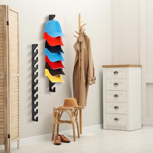 Wooden Hat Rack Wall Mount 10 Hooks Cap Organizer Reddish Brown k7