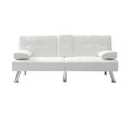 Synthetic Leather Cushion Modern Convertible futon, Adjustable Folding Sofa Bed, Guest Room Bed with Detachable armrests, Two Cup Holders, Metal Legs (Polyester Blend, Beige)
