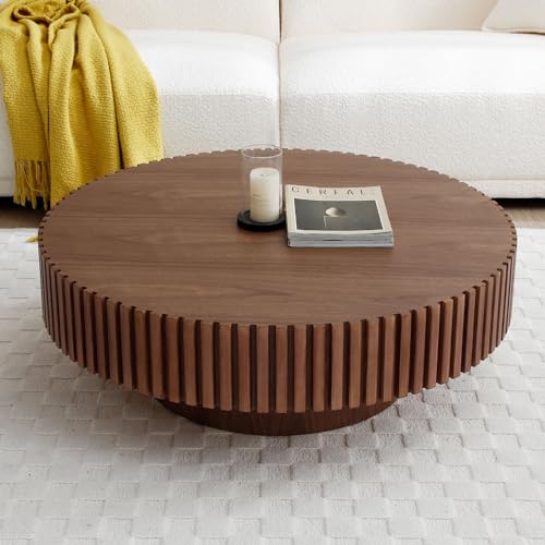 Round Fluted Coffee Table Solid Wood Walnut a7