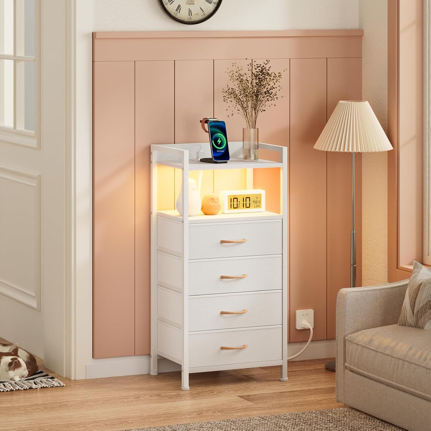 Nightstand with 4 Drawers and Charging Station a7k