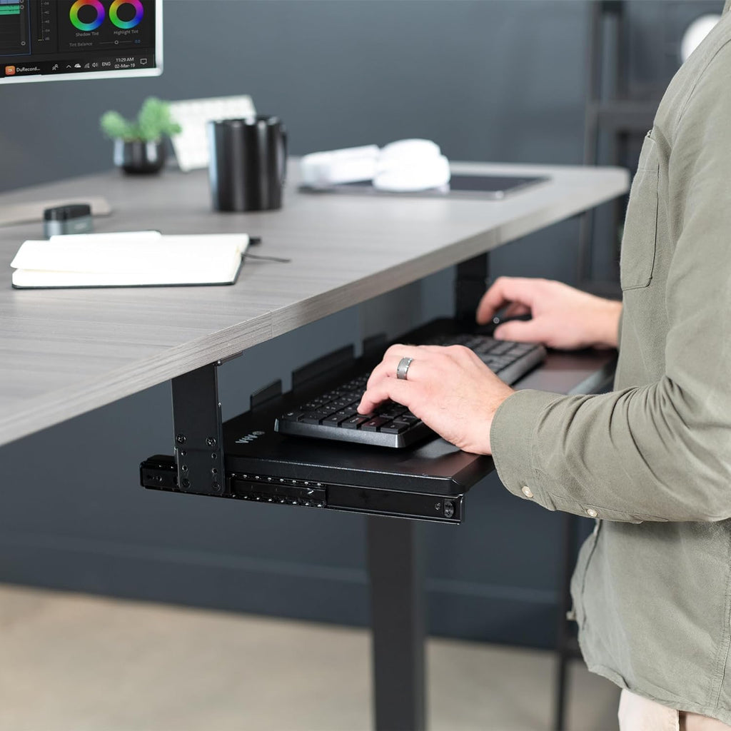 Adjustable Under Desk Keyboard Tray 27x11 Slide-Out Platform Black k7