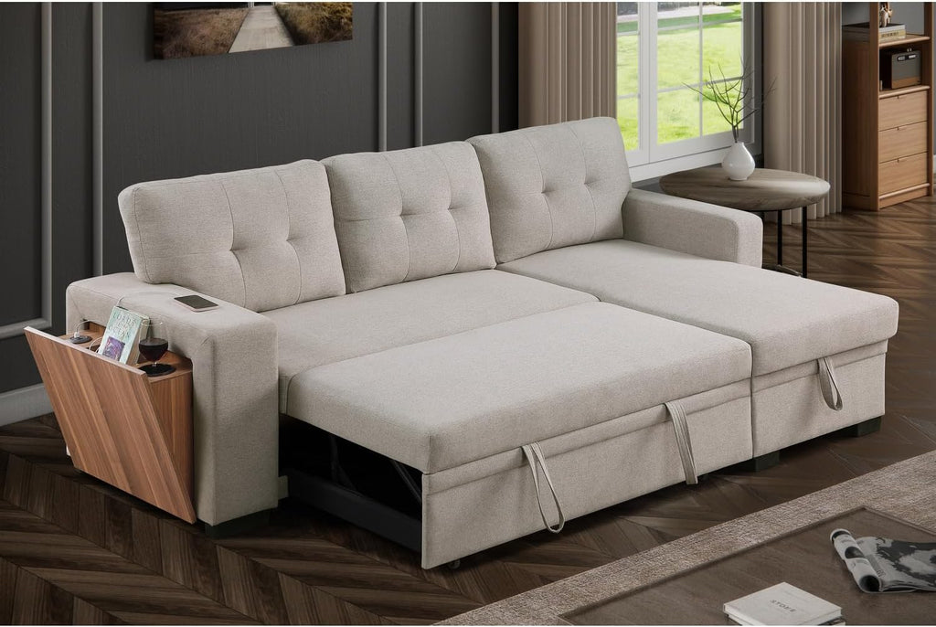 Modern L-Shaped Sleeper Sectional Sofa Bed Light Gray k7