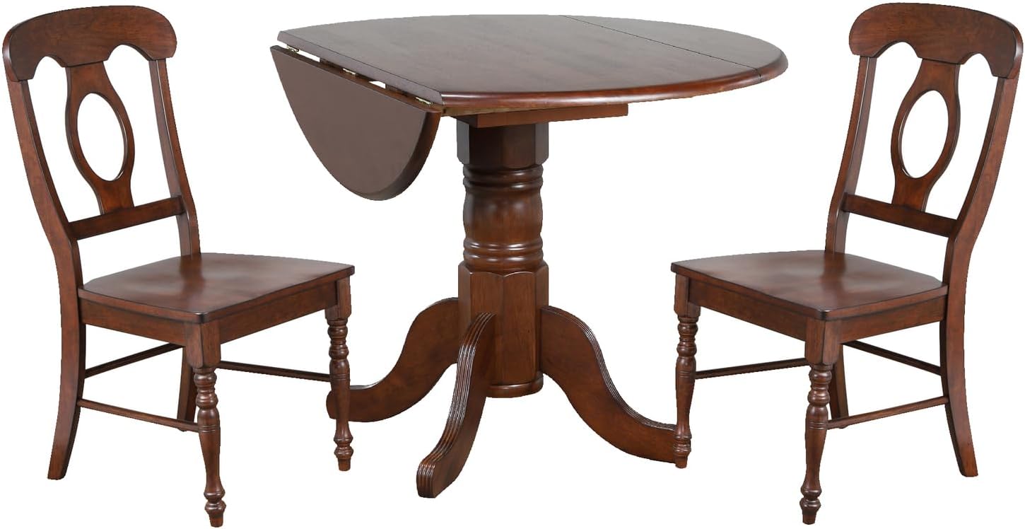 Round Extendable Drop Leaf Dining Table Set 3 Piece Chestnut Brown q7