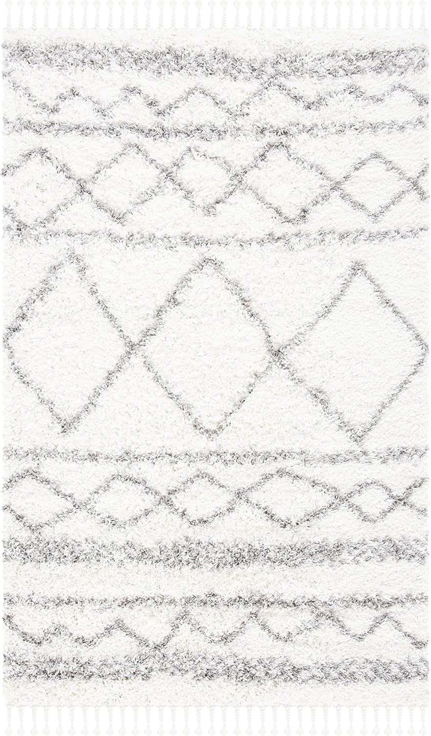 Shag Area Rug 9x12 Ivory Grey Boho Braided Design k7