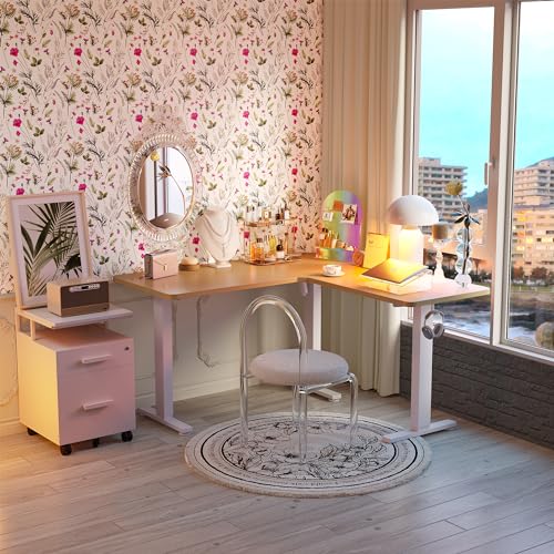L Shaped Standing Desk Electric Adjustable White Top a7