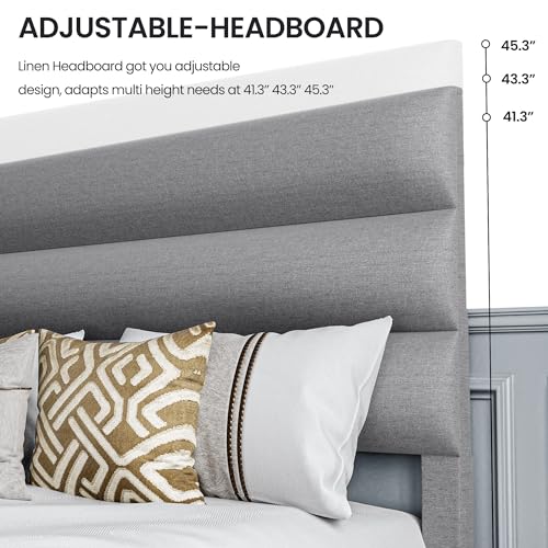 Full Size Bed Frame with Adjustable Headboard Dark Gray k7