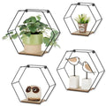 Hexagon Shelves Black Metal - Floating Geometric Hexagon Shelf Wall Mount - Plant Shelves Hexagonal Decor Set of 4
