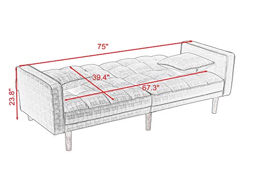 Convertible Futon Sofa Bed with Two Pillows, Light Grey q7m