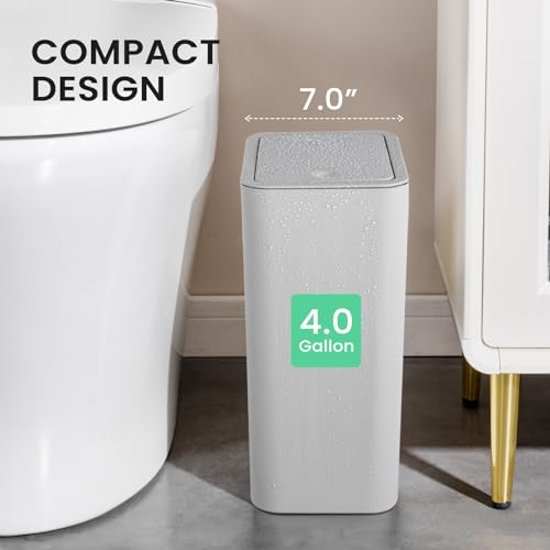 Bathroom Trash Can with Lid 4 Gallon Plastic Wastebasket White k7