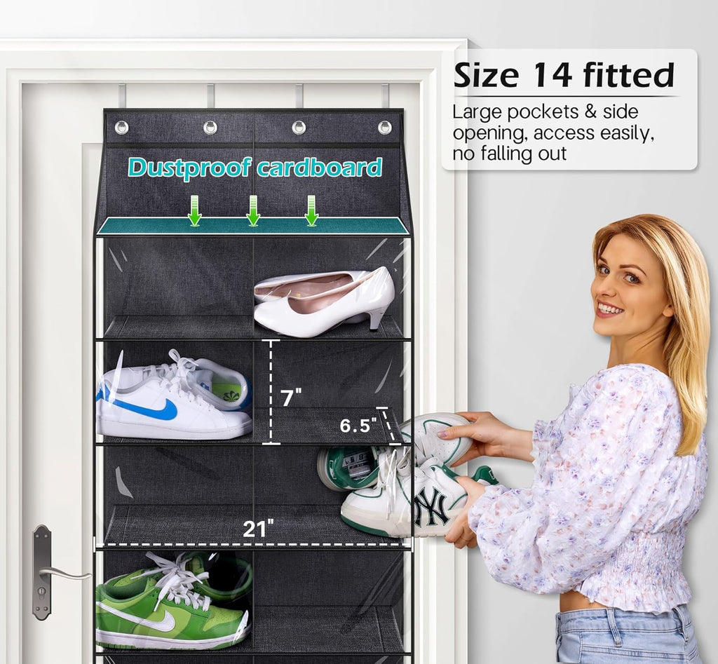 Over the Door Shoe Rack for 14 Pairs Dustproof Hanging Organizer a7