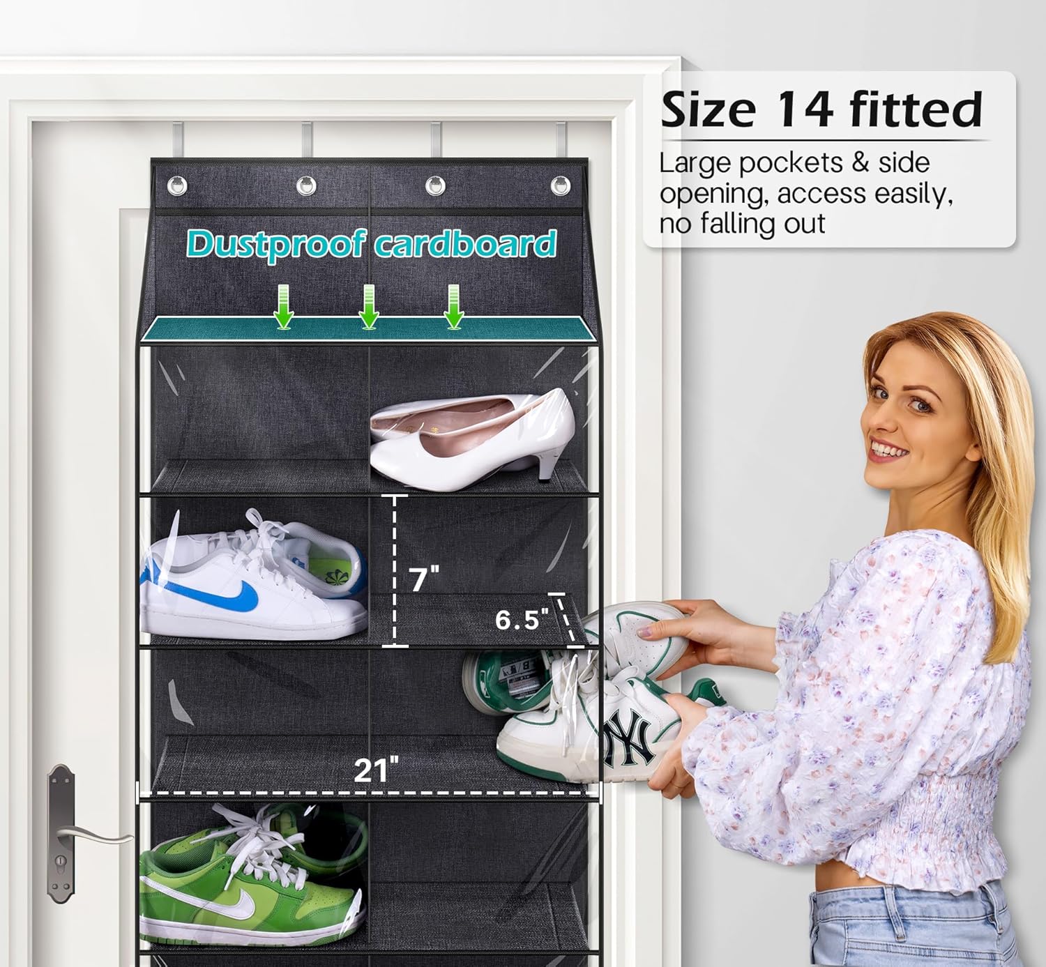 Over the Door Shoe Rack for 14 Pairs Dustproof Hanging Organizer a7