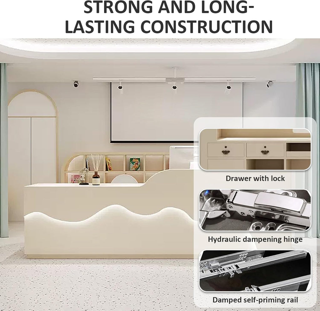 Reception Desk with LED Light and Storage Shelves 64 Inch a7